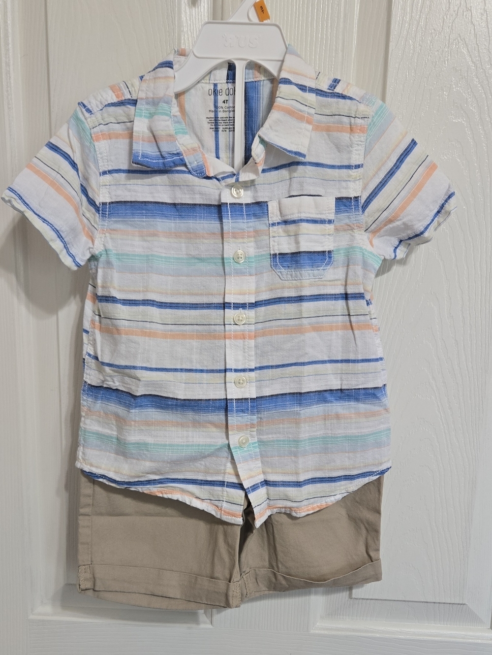 Okie Dokie Toddler Boy Striped Button Down Shirt & Khaki Shorts Set